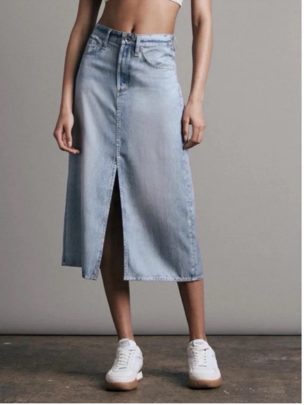 Rag & Bone Liquid Miramar Midi Skirt - Size 29 - Light Faux Denim